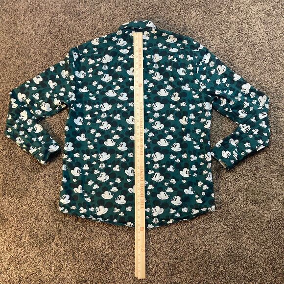 H&M x Disney Mickey Mouse Face Button Shirt Dark Green Regular Fit Mens Large - Picture 4 of 7